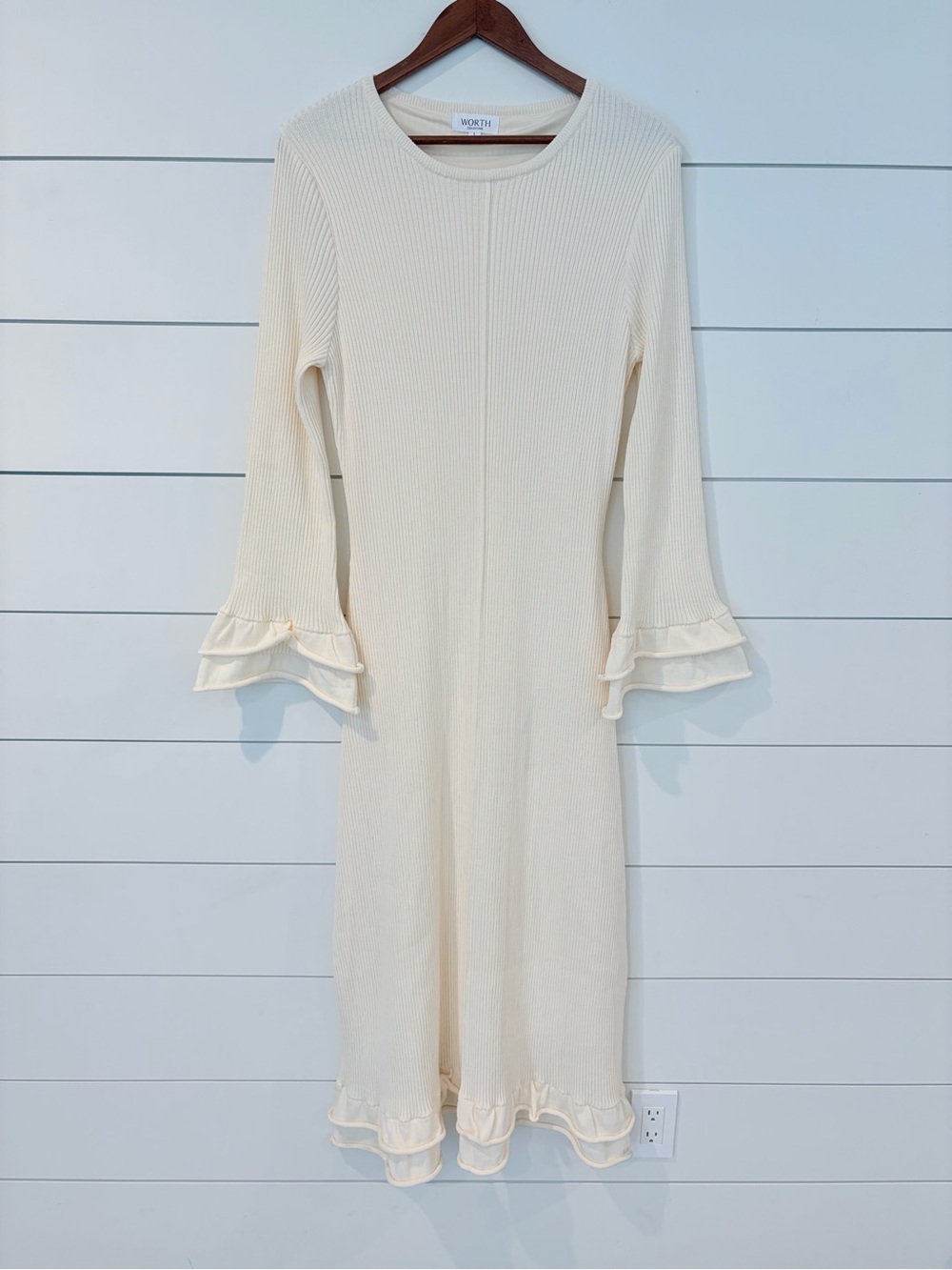 Worth Collective Cream Ribbed Maxi Dress L Elegant Cottagecore Quiet Luxury